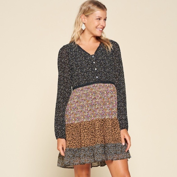 Mix Printed Long Sleeve Mini Dress - Picture 3 of 3